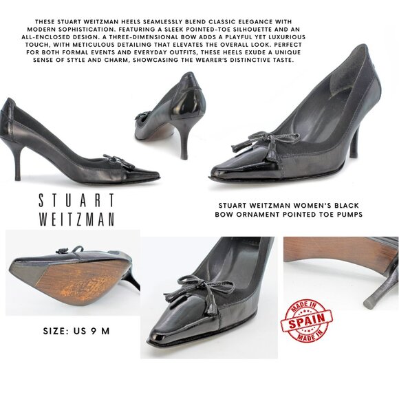 Stuart Weitzman Women's Black Bow Ornament Pointed Toe Pumps - Picture 1 of 7